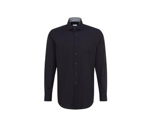 Seidensticker vestibilità Normale, a Maniche Lunghe, in Popeline Camicia, Nero, 45 Uomo