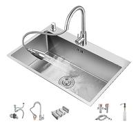 SEIFE Lavello Cucina 1 Vasca 80 * 45 CM,Lavandino Cucina da,Lavabo Cucina in Acciaio Inox Spazzolato 304,con Rubinetto Estraibile,con Cestello Telescopico,con Rubinetto Acqua Pulita, Model