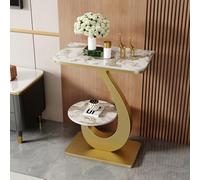 SEIFE Tavolino d'appoggio moderno in bianco e nero, tavolino d'ingresso a due ripiani con struttura in metallo a forma di S, tavolino laterale stretto per divano(Gold-3,50x40cm/19.7x15.7in)