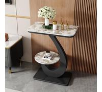 SEIFE Tavolino d'appoggio moderno in bianco e nero, tavolino d'ingresso a due ripiani con struttura in metallo a forma di S, tavolino laterale stretto per divano(Black-3,50x30cm/19.7x11.8in)