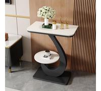 SEIFE Tavolino d'appoggio moderno in bianco e nero, tavolino d'ingresso a due ripiani con struttura in metallo a forma di S, tavolino laterale stretto per divano(Black-1,40x30cm/15.7x11.8in)