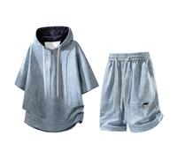 Seiizaa Set Felpa con Cappuccio Maniche Corte e Shorts Estate Uomo, Completo 2 Pezzi Casual Giovani-Light Blue01-S