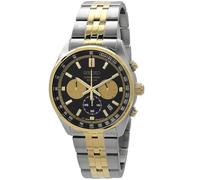 SEIKO Orologio analogico al quarzo da uomo con quadrante nero bicolore in acciaio inossidabile cronografo GMT, nero, classico
