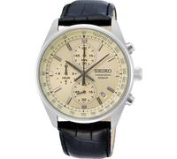 Seiko SSB383P1 Men's Quartz Chronograph Watch - Cream Dial, Black Leather Strap
