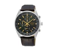 Seiko SSB385P1 Men's Quartz Chronograph Watch - Green Dial, Brown Leather Strap