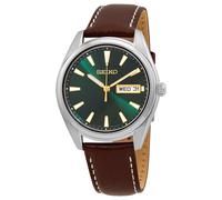 Seiko Orologio Analogico Quarzo Uomo con Cinturino in Pelle, Argento/Verde, Ø 40 x 8 mm, SUR449P1