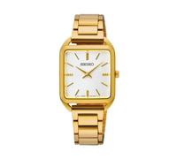 Seiko SWR078P1 Women's Quartz Watch - Gold-Tone Rectangular Case, White Guilloché Dial