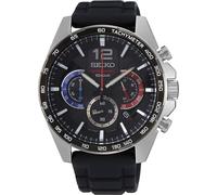 Seiko Watches Mod. Seiko SSB347P1 Men's Quartz Chronograph Watch - Black Dial, Black Silicone Strap