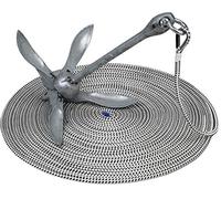 Seilflechter - Set Ancora con Cima d’Ancoraggio Ø 8 mm, 30 m, Ancora Pieghevole da 4 kg, Grillo da 10 mm, Redancia in Acciaio Inox Impiombata, Cima Taifun per Barca Colore Nero/Bianco