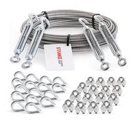 Seilwerk STANKE Corda in acciaio zincato 50m fune in acciaio 4mm 6x7, 4x gancio per tenditore M6, 16x ditale, 16x fascetta per corda - SET 6