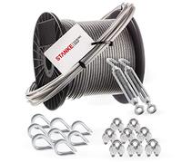 Seilwerk STANKE Corda in acciaio zincato con guaina in PVC da 50m fune in acciaio 4mm 6x7, 2x gancio per occhiello M6 tenditore, 8x ditale, 8x morsetto per corda - SET 5