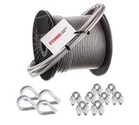 Seilwerk STANKE Corda in acciaio zincato con rivestimento in pvc 10m fune in acciaio con un diametro di 4mm 6x7, 4x ditale, 8x fascetta per arco - SET 2