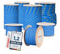 Seilwerk STANKE Corda polipropilene blu con inserti gialli 4 mm 100m - Spago per orto, per tende, da campeggio - Corda resistente per esterno ai raggi UV