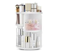 seinlife, Organizer per trucchi rotante a 360°, supporto rotante regolabile fai da te, scatola pieghevole per cosmetici, grande capacità, adatta per piano di lavoro e bagno, bianco