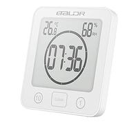 SeiudKty Orologio da doccia digitale a prova di sveglia con termometro e igrometro, IP24, resistente timer di allarme per doccia da bagno con grande schermo LCD, 11.00*10.60*2.90cm, Bianco