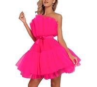 seiveini Abito in Tulle Donna Corta Abito da Sera in Pizzo Chiffon Classico Abiti da Cocktail Elegante Vita Alta Vesito in Tulle Linea ad A Mini Tutu Abiti da Sera Retro A Rose Rosso S