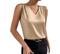 seiveini Canotta Donna Estiva in Raso Scollo a V Canottiera Elegante Senza Maniche Camicia Bluse Casual Top Tinta Unita A Oro XL