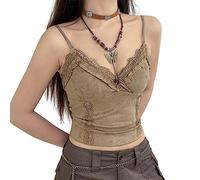 seiveini Canotta Pizzo Donne Y2K Sexy Spaghetti Strap Gotico Crop Top Senza Maniche Canotte Donna Estive Slim Fit Canotta Sexy 90s E-Girl Tank Top Streetwear Ragazza Clubwear Y Cachi S
