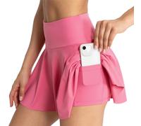 seiveini Donna Gonna Tennis con Pantaloncino e Tasca Gonna Sportiva 2 in 1 Plissettata Elastica Mini Skirt Allenamento Corsa Yoga Golf Gonna Corta per Allenamento all'Aria Aperta C Rose Rosso M