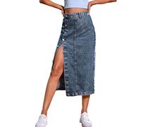 seiveini Donna Gonne di Jeans Strappata Spacco Asimmetrica Midi Gonna Casual Moda Gonna di Jeans Lungo Gonna in Denim da Donna a Vita Alta Retro Chic Elegant A Grigio L