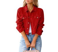 seiveini Giacca Giubbotto di Jeans Donna Autunno Inverno Basic Giubbino Denim Giacca Lavato Vintage Manica Corta Slim Fit Giubbotto Jeans Donna Corta A Rosso M