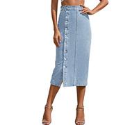 Seiveini Gonna di Jeans da Donna a Vita Alta Retro Midi Denim Con Spacco Estate Dritto Elastica per Il Tempo Libero A Azzurro S