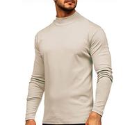 seiveini Maglietta Uomo Manica Lunga Maglia Termica Uomo Collo Alto Maniche Lunghe T Shirt Uomo Maglie Compression Maglia Autunno e Inverno Taglie Forti A Beige S