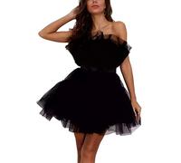 seiveini Vestito Corto in Tulle Donna Elegante Chic Abito da Sera Vita Alta Senza Maniche Vestito di Garza Elegant Classico Mode Abiti da Cerimonia Tinta Unita Vesito da Festa Chic A Nero L