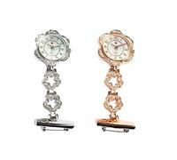 SEIWEI Orologio da infermiera a forma di fiore, con spilla da infermiera e dottore, per orologio da tasca portatile a clip, per uomo e donna, Oro rosa + argento.