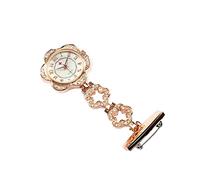 SEIWEI Orologio da infermiera a forma di fiore, con spilla da infermiera e dottore, per orologio da tasca portatile a clip, per uomo e donna, Oro rosa