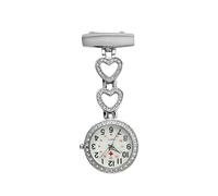 SEIWEI Orologio da taschino per infermiere, dottore, spilla, a forma di cuore, con clip, portatile, da appendere, per uomini e donne, Argento, Vintage