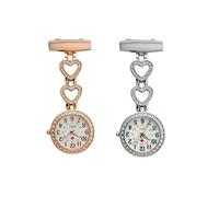 SEIWEI Orologio da taschino per infermiere, dottore, spilla, a forma di cuore, con clip, portatile, da appendere, per uomini e donne, Argento + oro rosa., Vintage