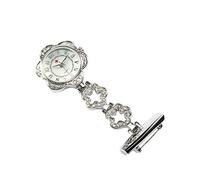 SEIWEI Orologio da taschino per infermiere, dottore, spilla, a forma di fiore, con clip, portatile, da appendere, per uomini e donne, Argento, Moderno