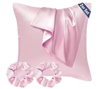 Seiwohl Set di 2 Federe Raso 40x40cm & 2 Scrunchies, Federa per cuscino in seta, Design con apertura a lampo, Morbido come una Federe Seta Cuscino, Rosa Federe Cuscini 40x40