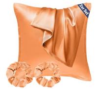 Seiwohl Set di 2 Federe Raso 40x40cm & 2 Scrunchies, Federa per cuscino in seta, Design con apertura a lampo, Morbido come una Federe Seta Cuscino, Arancione bruciato Federe Cuscini 40x40