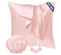 Seiwohl Set di 2 Federe Raso 40x40cm & un elastico e una cuffia, Federa per cuscino in seta, Design con apertura a lampo, Morbido come una Federe Seta Cuscino, Rosa corallo Federe Cuscini 40x40