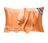 Seiwohl Set di 2 Federe Raso 40x70cm & 2 Scrunchies, Federa per cuscino in seta, Design con Chiusura A Busta, Morbido come una Federe Seta Cuscino, Arancione bruciato Federe Cuscini 40x70