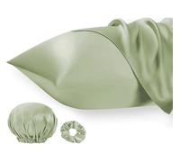 Seiwohl Set di 2 Federe Raso 50x80cm & un elastico e una cuffia, Federa per cuscino in seta, Design con Chiusura A Busta, Morbido come una Federe Seta Cuscino, Verde salvia Federe Cuscini 50x80