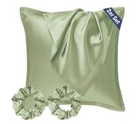 Seiwohl Set di 2 Federe Raso 80x80cm & 2 Scrunchies, Federa per cuscino in seta, Design con apertura a lampo, Morbido come una Federe Seta Cuscino, Rosa Federe Cuscini 80x80