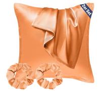 Seiwohl Set di 2 Federe Raso 80x80cm & 2 Scrunchies, Federa per cuscino in seta, Design con apertura a lampo, Morbido come una Federe Seta Cuscino, Arancione bruciato Federe Cuscini 80x80