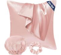 Seiwohl Set di 2 Federe Raso 80x80cm & un elastico e una cuffia, Federa per cuscino in seta, Design con apertura a lampo, Morbido come una Federe Seta Cuscino, Rosa corallo Federe Cuscini 80x80