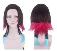 SEIZIS 2022 Cos Wig Anime Demon Kimetsu No Yaiba Enmu Cosplay Wig Mixed Colour Short Synthetic Hair Halloween Party Enmu Wigs + Wig cap Demon Enmu Wig No. 597