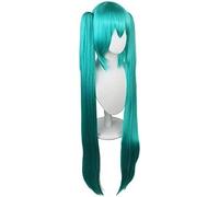 SEIZIS 2022 Cos Wig Miku Anime Character Wig Hatsune Cos Wig Blue Tiger Mouth Clip Double Ponytail Long Straight Hair Lake Blue