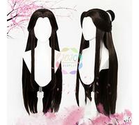 SEIZIS 2022 Cos Wig Tian Guan Ci Fu Xie Lian Black Brown Straight Long Cosplay Synthetic Hair Halloween Carnival Party +Free Wig cap + Headband