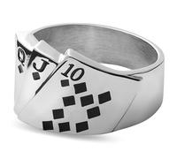 Seizmont by Trendhim - Anello con sigillo per uomo, in acciaio inox lucido con motivo Royal Flush, in acciaio inox 316L, design danese, in acciaio/nero, larghezza 16 mm della parte anteriore, 64mm