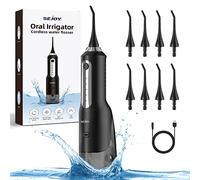 Sejoy Idropulsore Dentale Portatile, Irrigatore Orale 270ML USB Ricaricabile Idropulsore Orale IPX7 Impermeabile 5 Modalità e 8 Ugelli di Ricambio per Viaggio, Casa, Ufficio