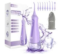 Sejoy Idropulsore Dentale Portatile Professionale, Idropulsore Dentale da Viaggio, Pulizia Denti, 5 Modalità e 8 Ugelli di Ricambio con Rotazione di 360°, IPX7 Impermeabile, USB Ricaricabile, Viola