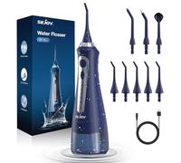 Sejoy Idropulsore per la pulizia dei denti, idropulsore per denti ricaricabile senza fili, elettrico portatile, 5 modalità di pulizia, 8 punte a getto, impermeabile IPX7, 230 ml, per viaggi e casa
