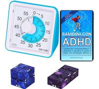 Seka-Planet timer visivo per bambini ADHD e 2 cubi antistress, kit sensoriale con eBook educativo, per gestione del tempo