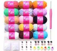 Sekafris Confezione da 15 gomitoli di filato di cotone grosso per principianti, nero, bianco, arancione, rosso, verde, rosa, giallo, con punti facili da vedere, per principianti (15 x 50 g)